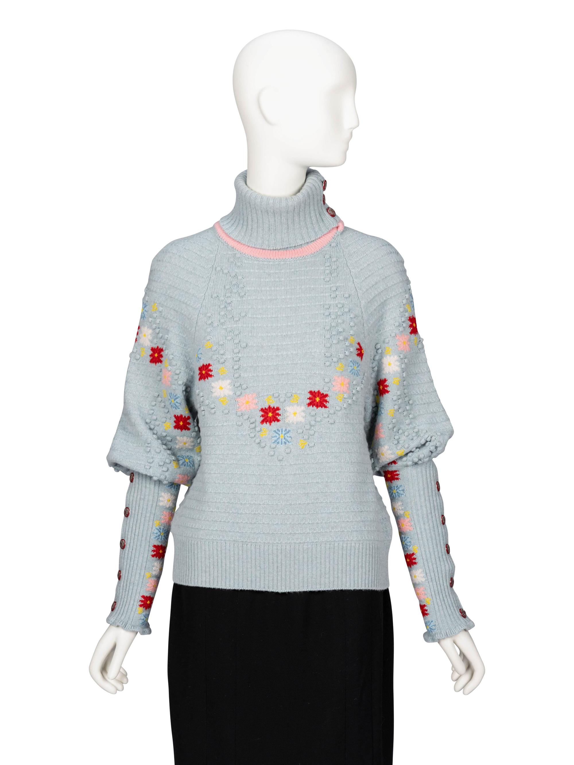 Chanel, Floral Turtleneck Cashmere Sweater