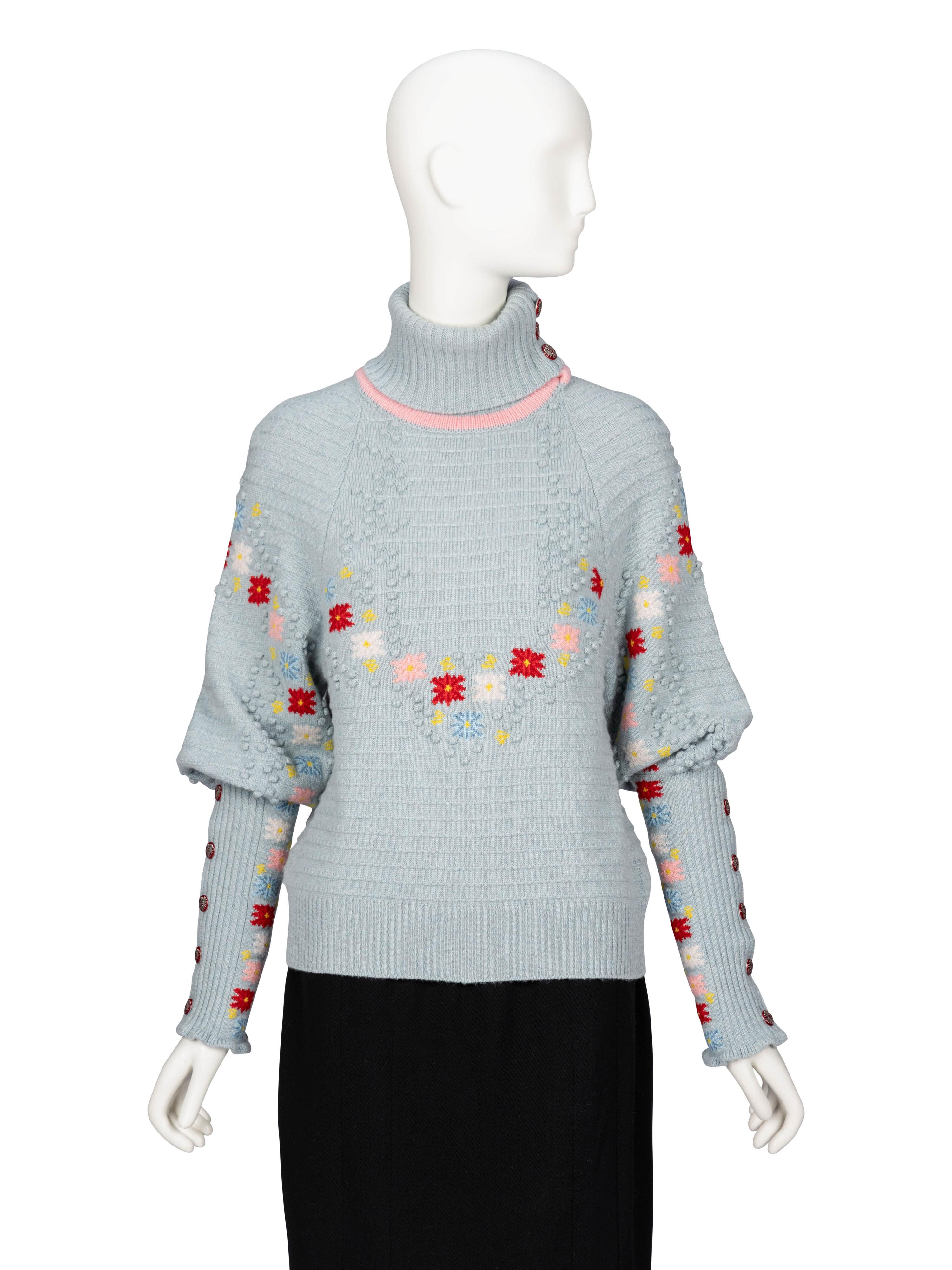 Chanel, Floral Turtleneck Cashmere Sweater