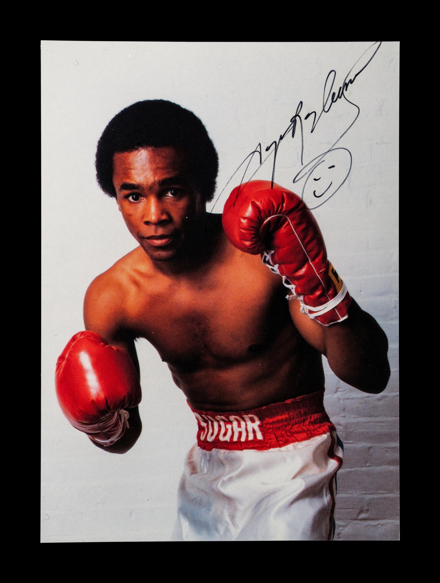 A Group of Assorted Boxing Champion Signed Autograph Items Including Sugar Ray Leonard,