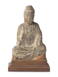 A Chinese Grey Stone Figure of Seated Buddha