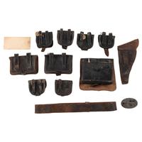Lot of Civil War Accoutrements: 6 Cap Pouches, 2 Pistol Boxes, Belt Plate, etc.