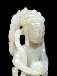 Three Chinese Celadon Jade Carved Figures of Immortals