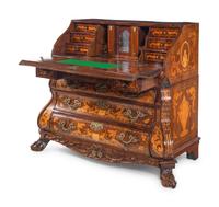 A Dutch Baroque Burl Walnut and Marquetry Slant-Front Desk