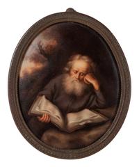 AFTER Salomon Koninck, The Hermit painted porcelain plaque