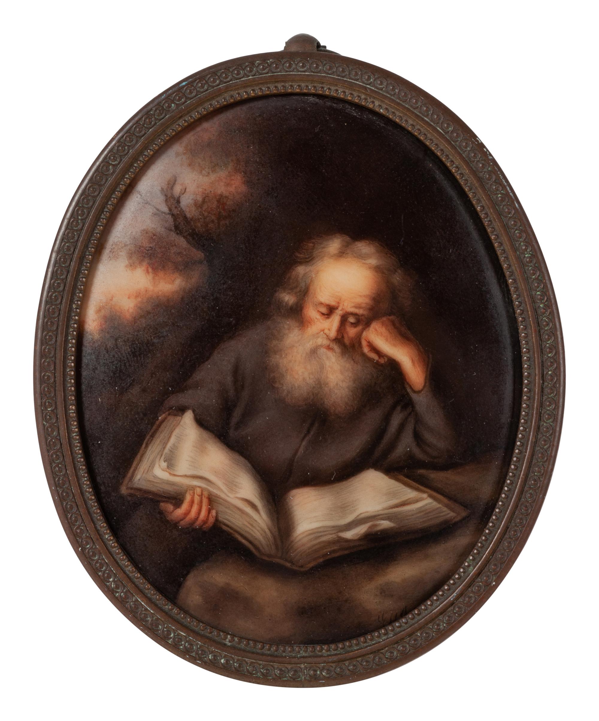 AFTER Salomon Koninck, The Hermit painted porcelain plaque
