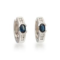 SAPPHIRE, DIAMOND, AND WHITE GOLD HOOP EARRINGS