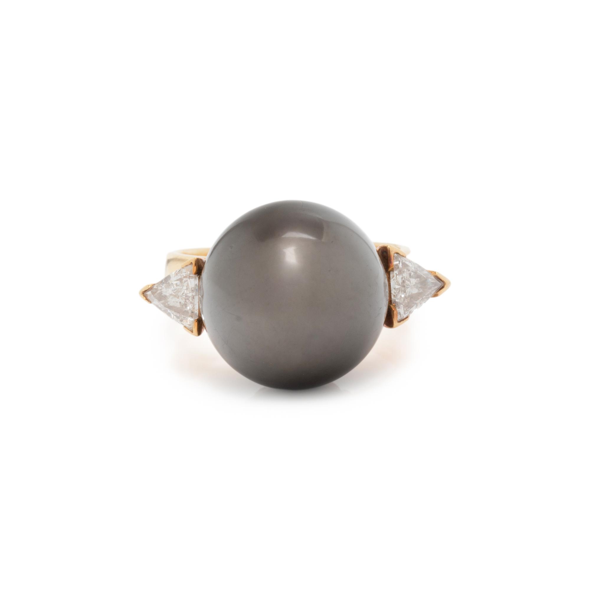 TAHITIAN CULTURED PEARL AND DIAMOND RING