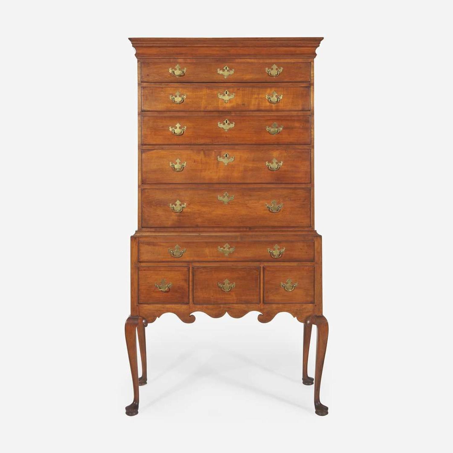 A Queen Anne carved maple high chest New England, 18th century