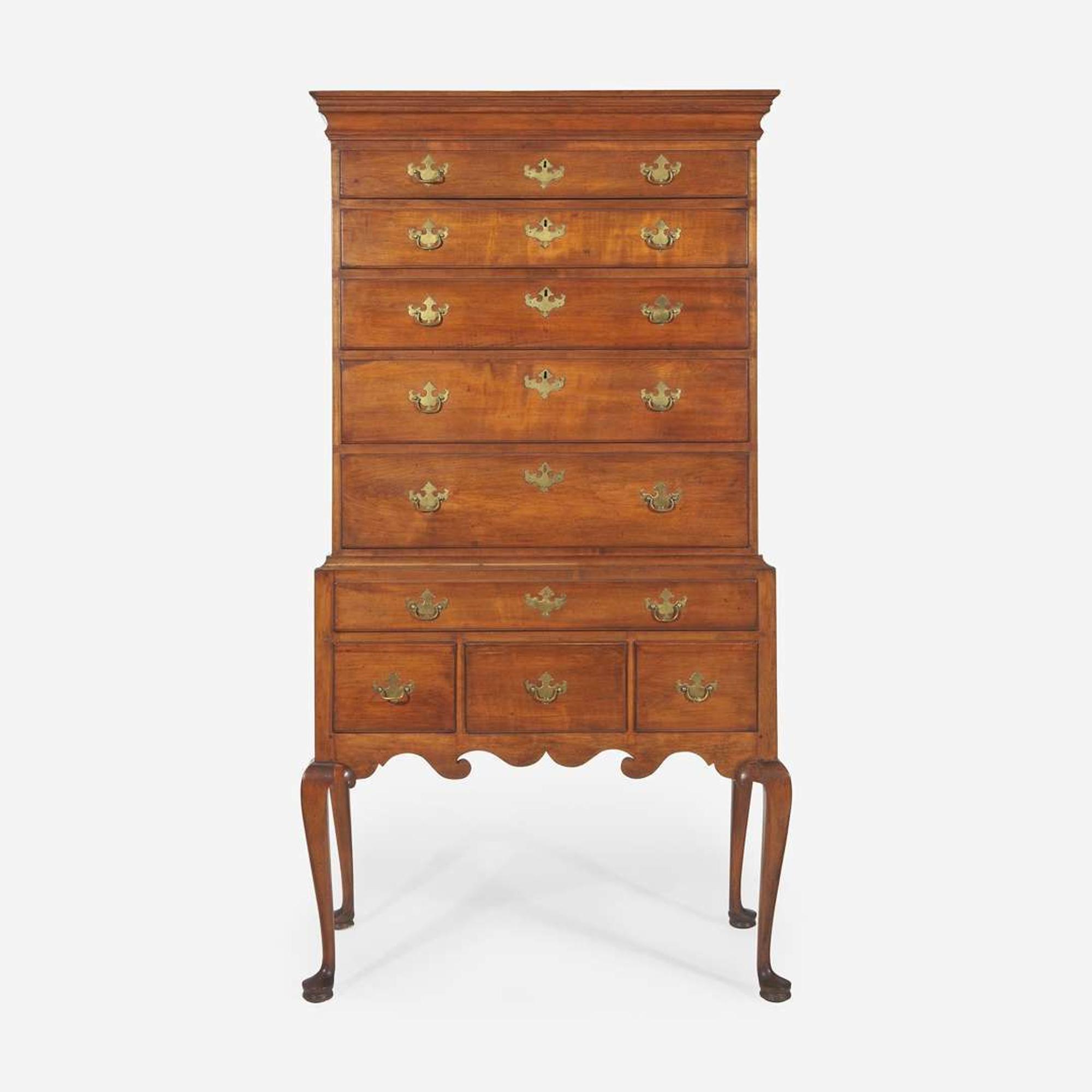 A Queen Anne carved maple high chest New England, 18th century
