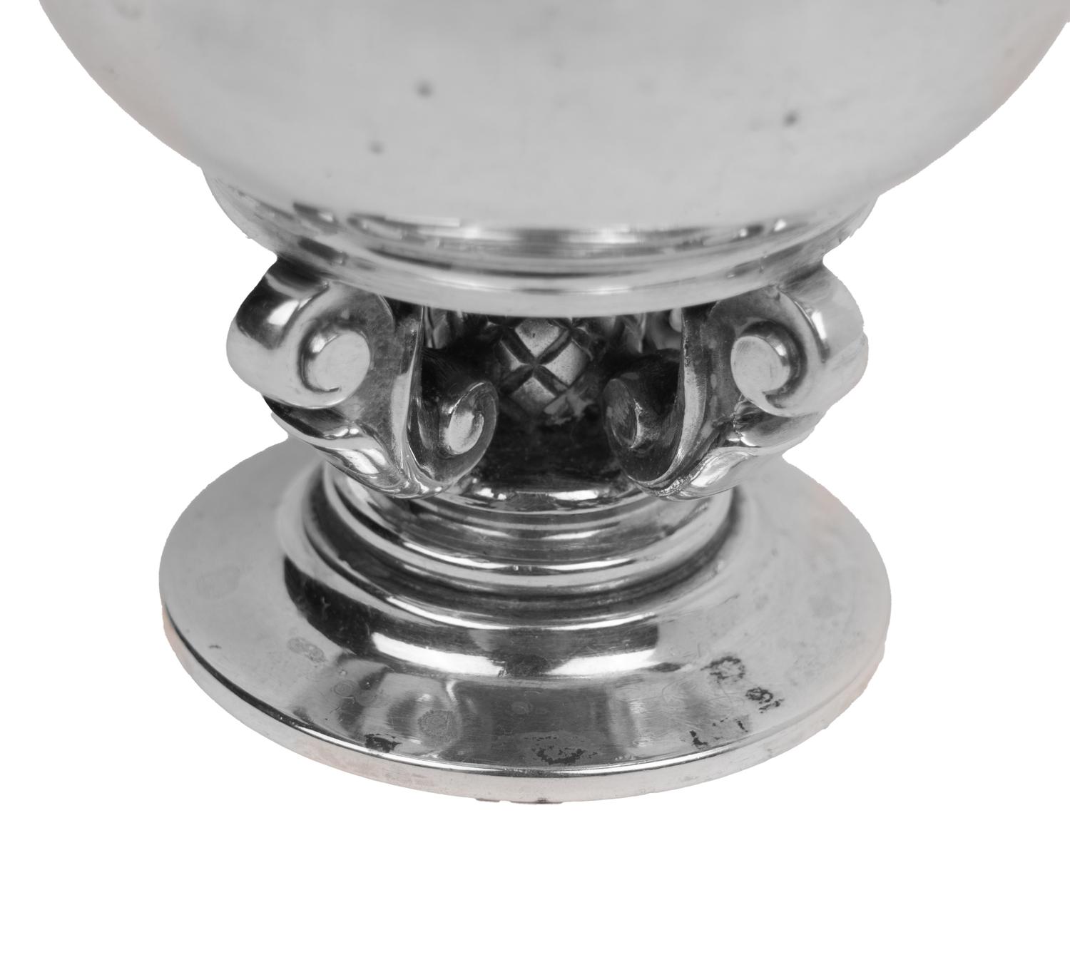 Two Georg Jensen Acorn Salt Cellars and Two Salt Spoons