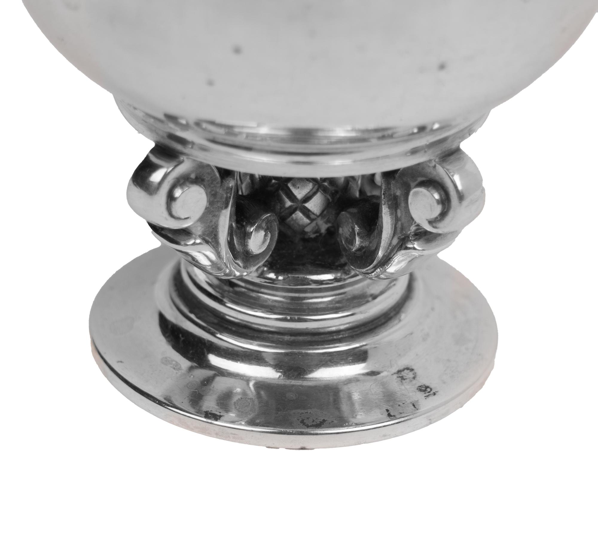 Two Georg Jensen Acorn Salt Cellars and Two Salt Spoons