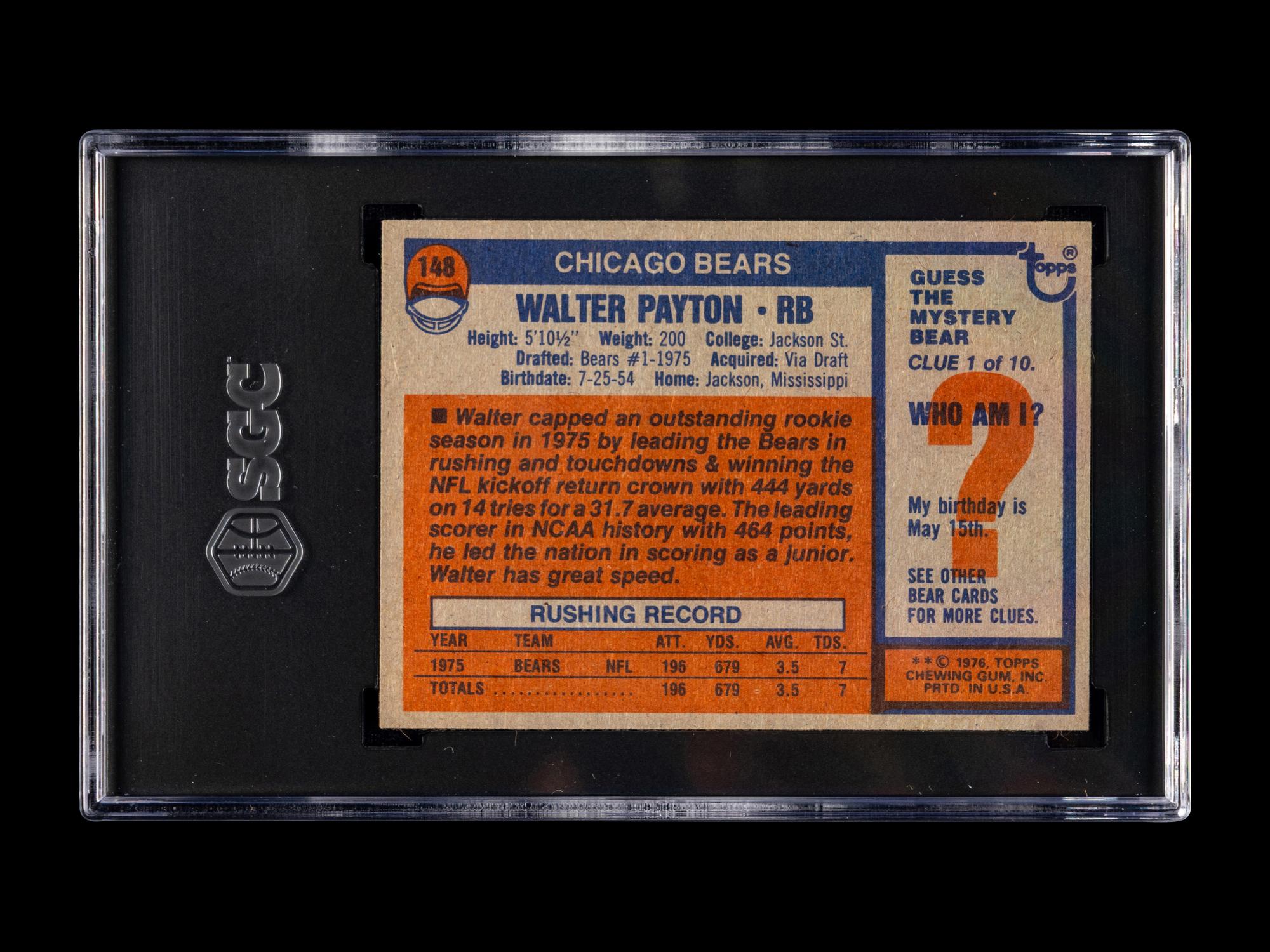 A 1976 Topps Walter Payton Rookie Football Card No. 148 (SGC 7 NM)