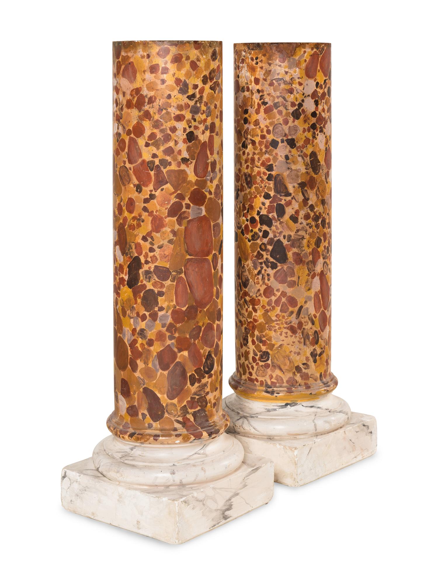 A Pair of Faux-Marble Painted Composition Pedestals