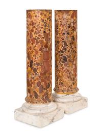 A Pair of Faux-Marble Painted Composition Pedestals