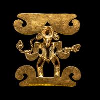 A Veraguas Gold Figural Pendant Holding a Double-Headed Snake