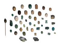 Forty-Five Egyptian Faience Amulets, Scarabs, and Rings