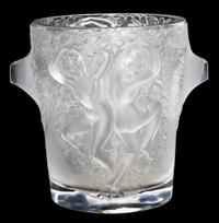 A Lalique Molded and Frosted Glass Ice Bucket, Height 9 inches.