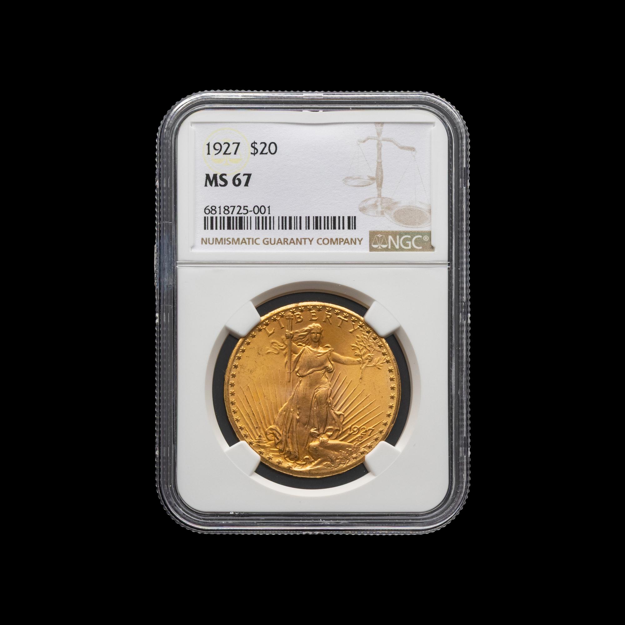 A 1927 Saint Gaudens $20 Gold Coin [NGC MS67]