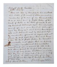 [SLAVERY & ABOLITION]. Manuscript bill of sale for enslaved African Americans "Elias" and "Henry," ages 15 and 12-years old. Bertie County, NC, 14 May 1849.