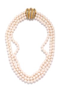 CULTURED PEARL AND DIAMOND NECKLACE