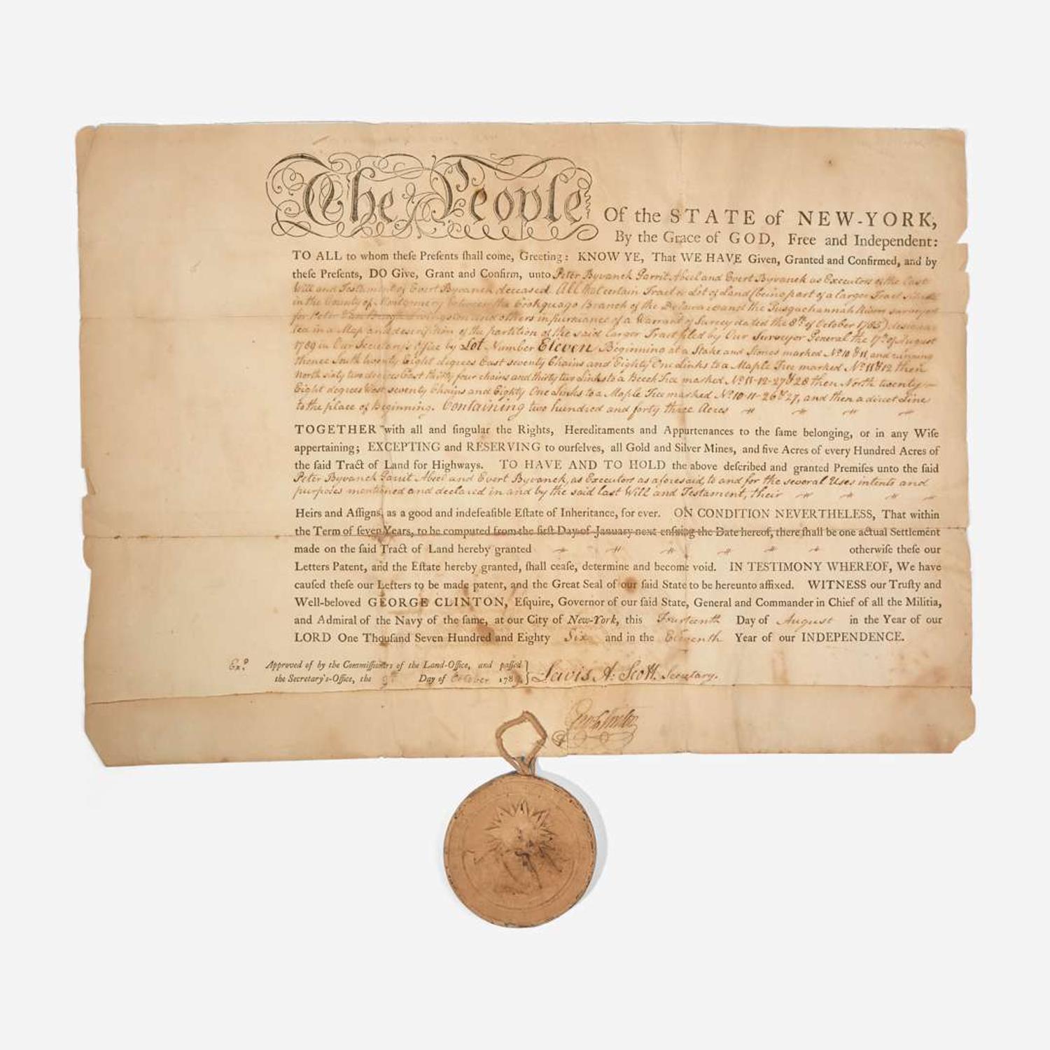 [Americana] Clinton, George Partially-Printed Document, signed