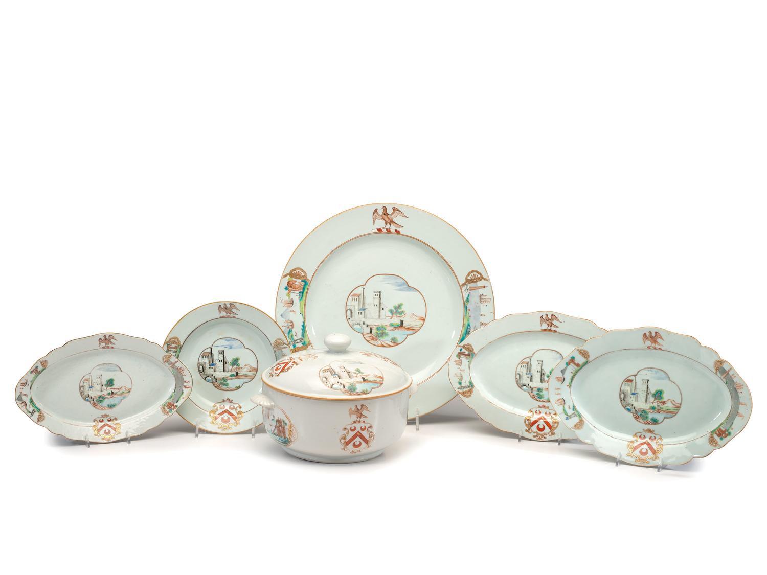 Twelve Chinese Export Pole Family Armorial Porcelain Articles