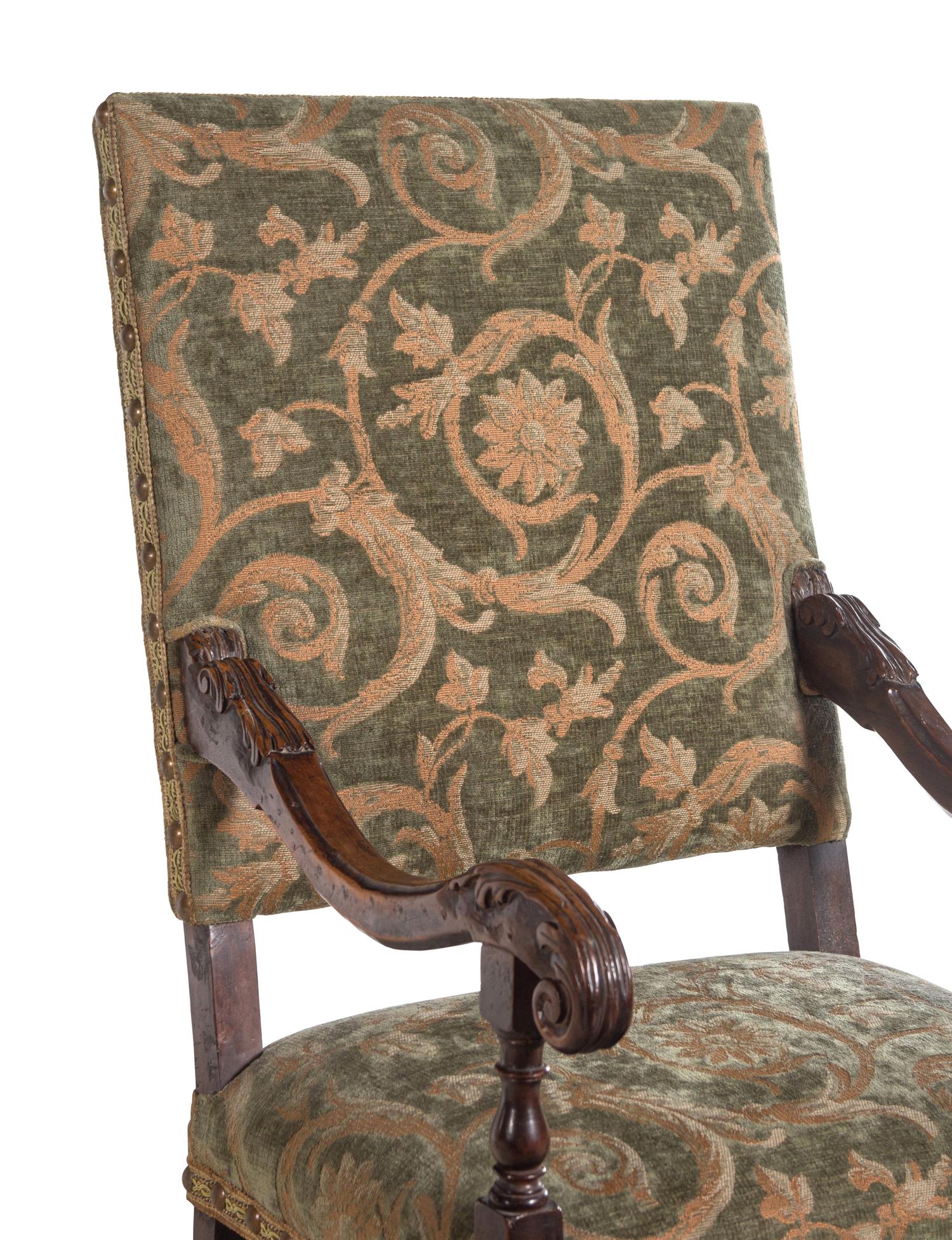 A Pair of William and Mary Style Walnut Armchairs