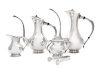 A Japanese Export Silver Four-Piece Tea and Coffee Service, 20th Century, comprising a teapot, a coffee pot, a creamer and a two-handle