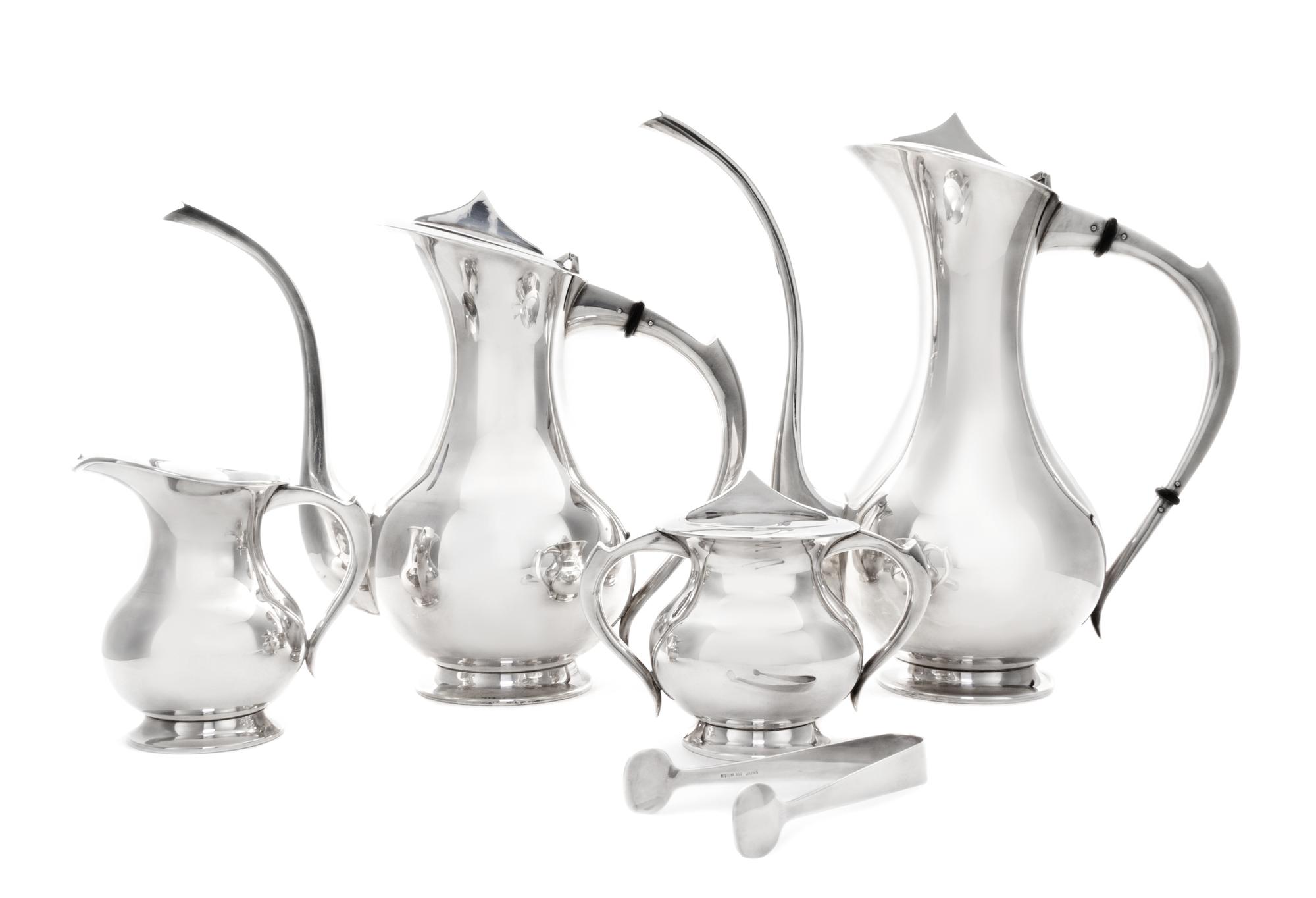 A Japanese Export Silver Four-Piece Tea and Coffee Service, 20th Century, comprising a teapot, a coffee pot, a creamer and a two-handle