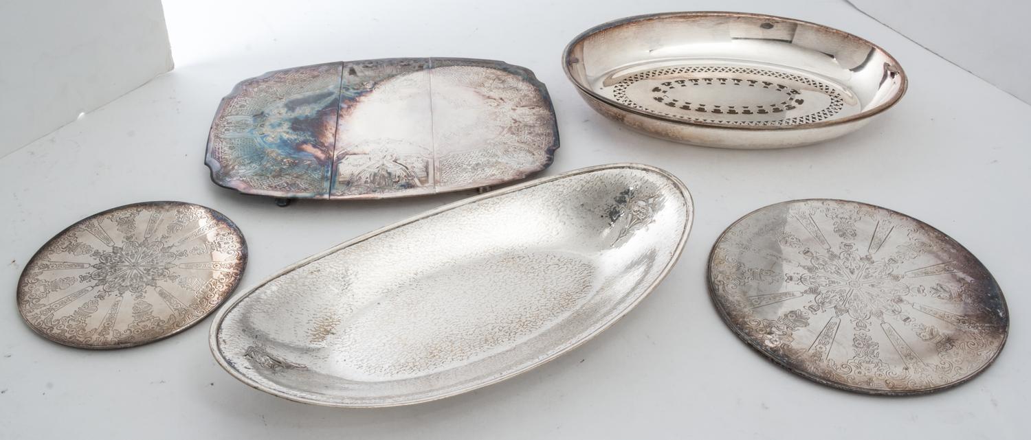 A Collection of Silver-Plate Serving Articles and Parts Width of first 9 3/4 inches.