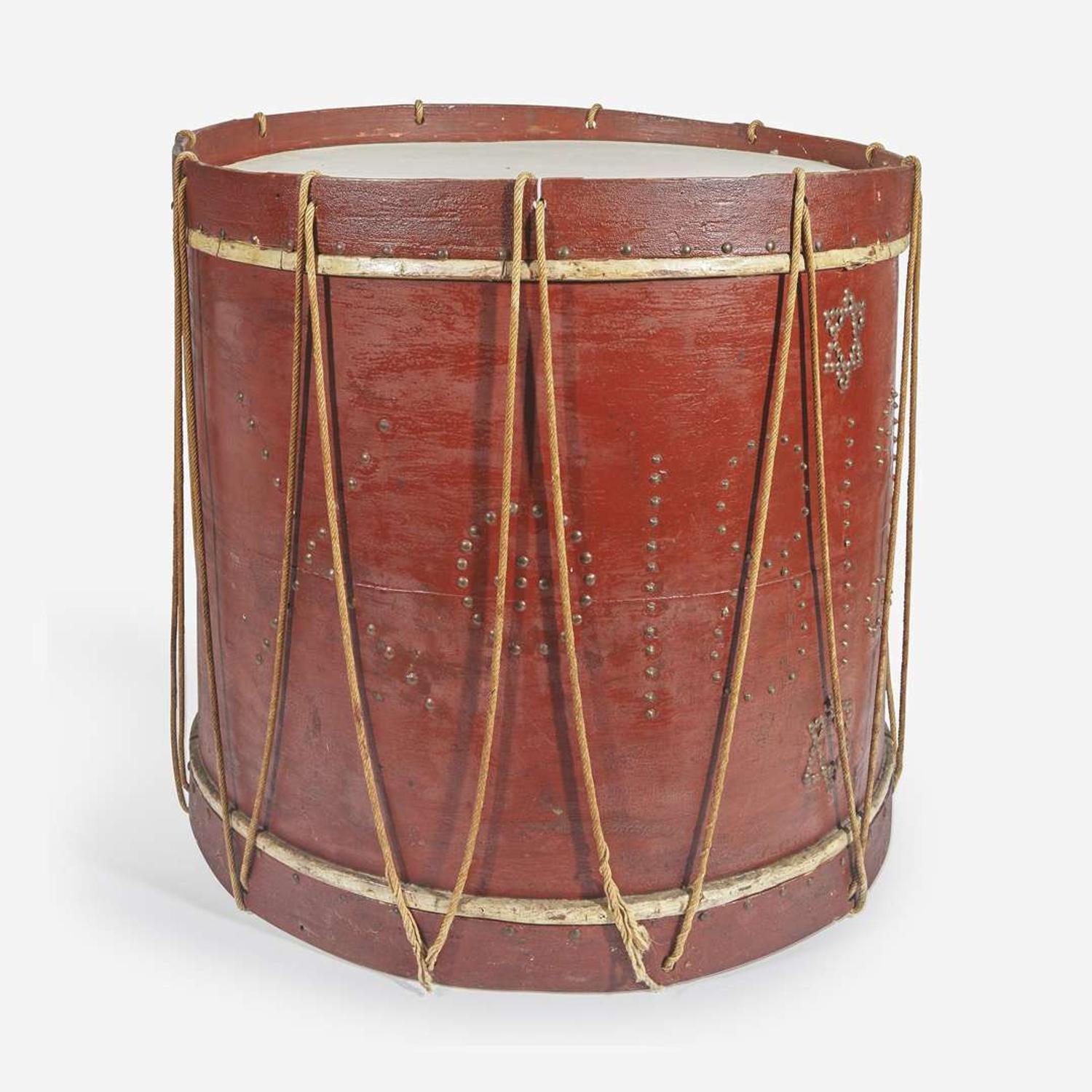 An American military painted drum with brass tacks Dated "1812"