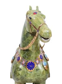 A Pair of Chinese Export Hardstone Veneered Tang Style Horses with Champlevé Decoration