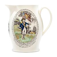 A Liverpool Transfer-Printed Creamware 'Proscribed Patriots / Success to America' Pitcher with Polychrome Embellishment