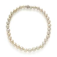 Cultured Pearl, Diamond, and White Gold Necklace
