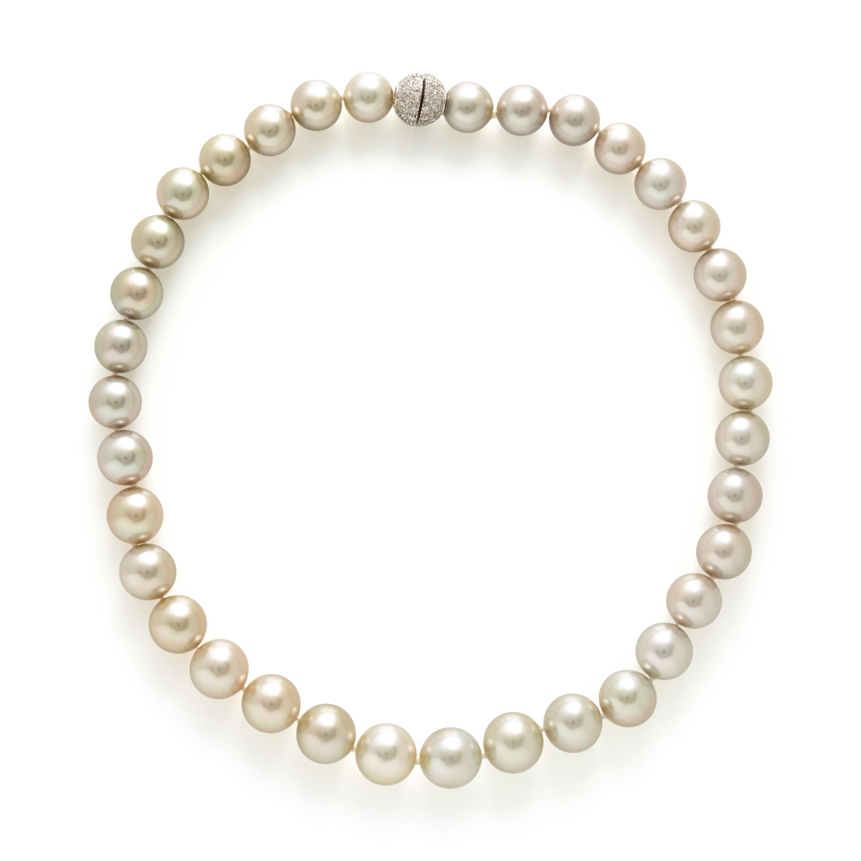 Cultured Pearl, Diamond, and White Gold Necklace