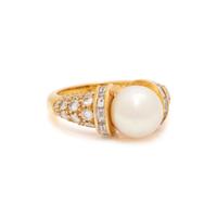 BVLGARI, YELLOW GOLD, CULTURED PEARL AND DIAMOND RING