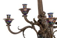 A Pair of Neoclassical Bronze and Cloisonné Five-Light Sconces