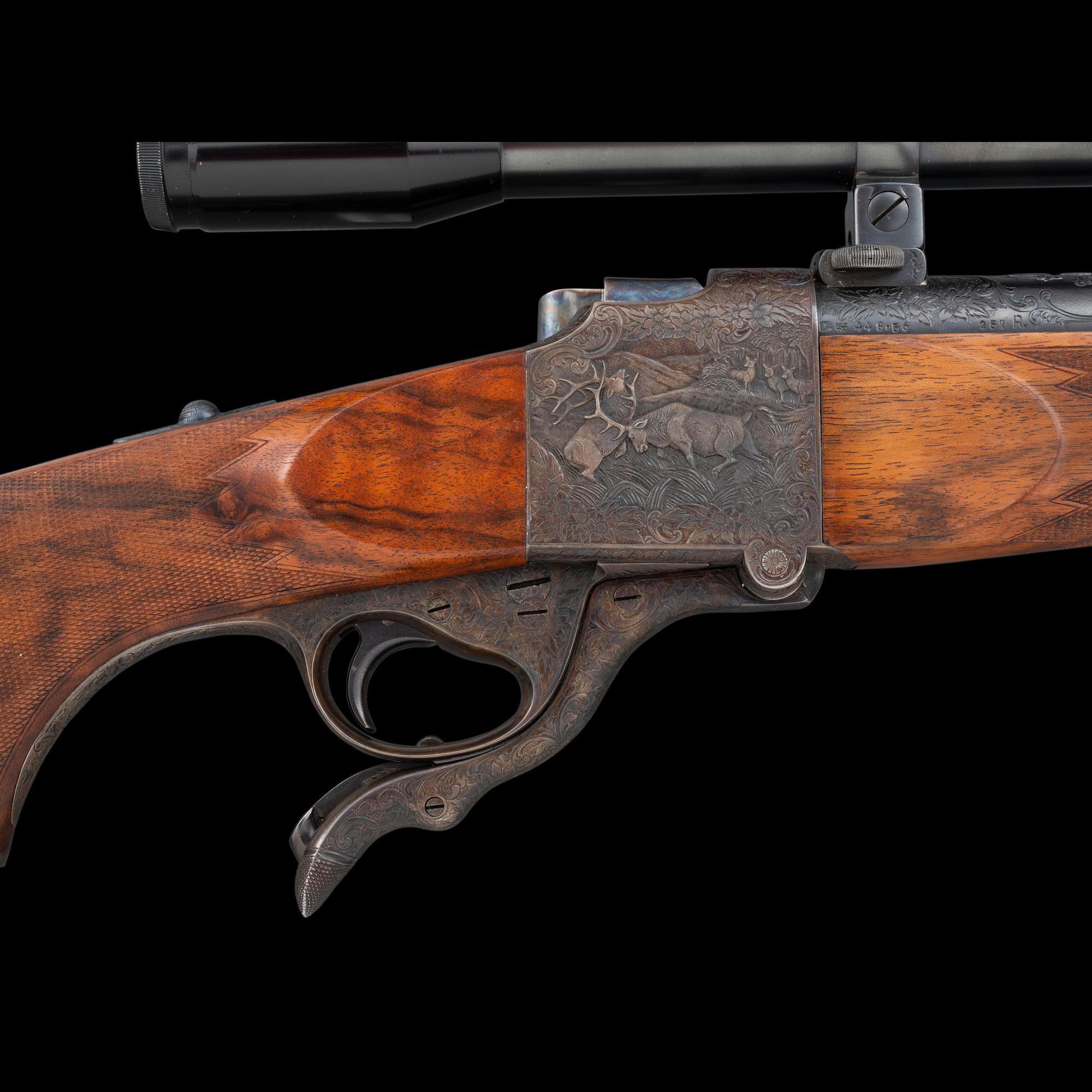 **Highly Embellished Walter Glaser Farquharson Action Rifle Deep Relief Engraved By Alvin A. White with Thomas Shelhamer Stock in .257 Roberts