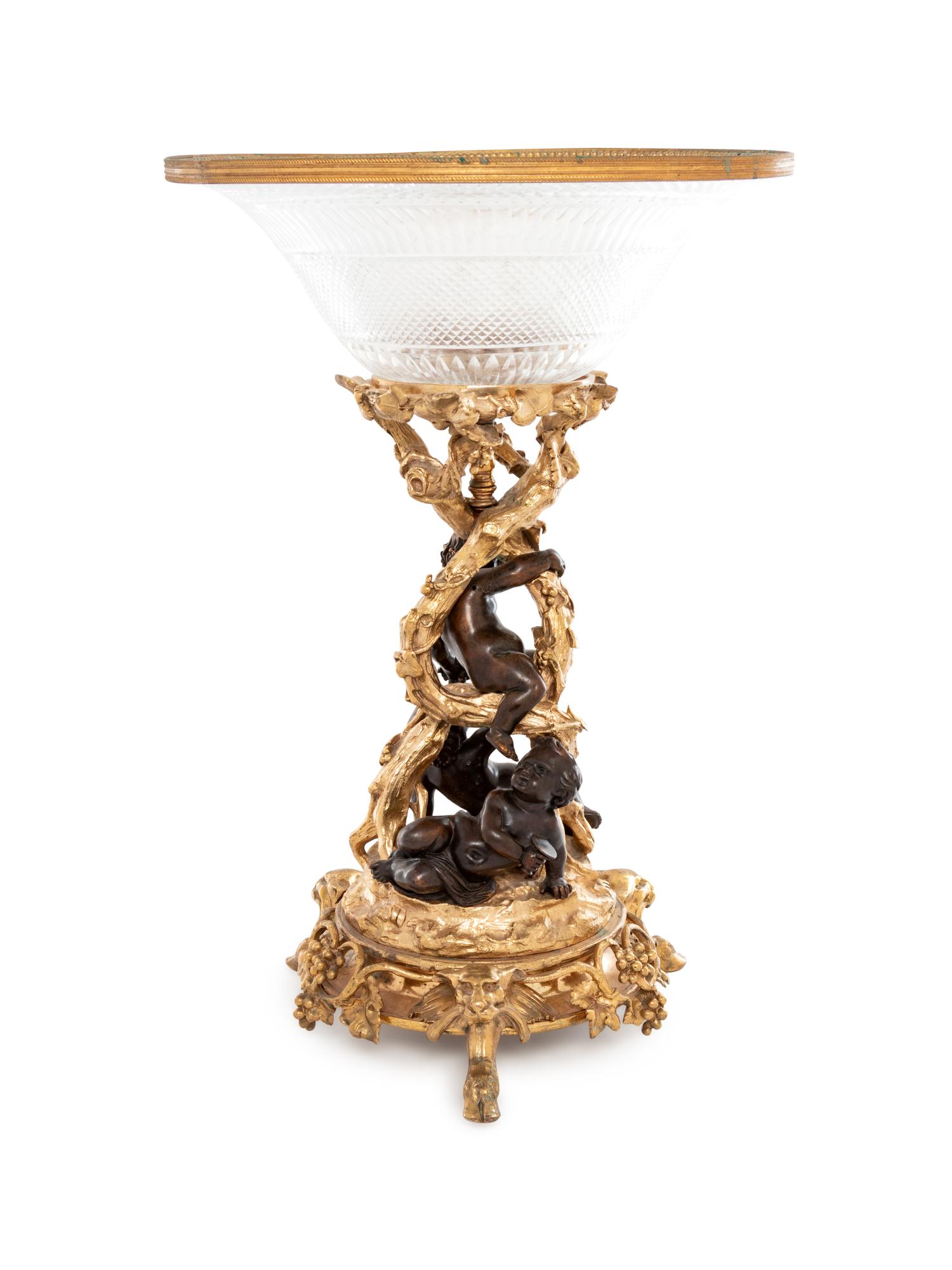 A French Gilt and Patinated Bronze and Cut Glass Center Bowl