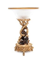 A French Gilt and Patinated Bronze and Cut Glass Center Bowl