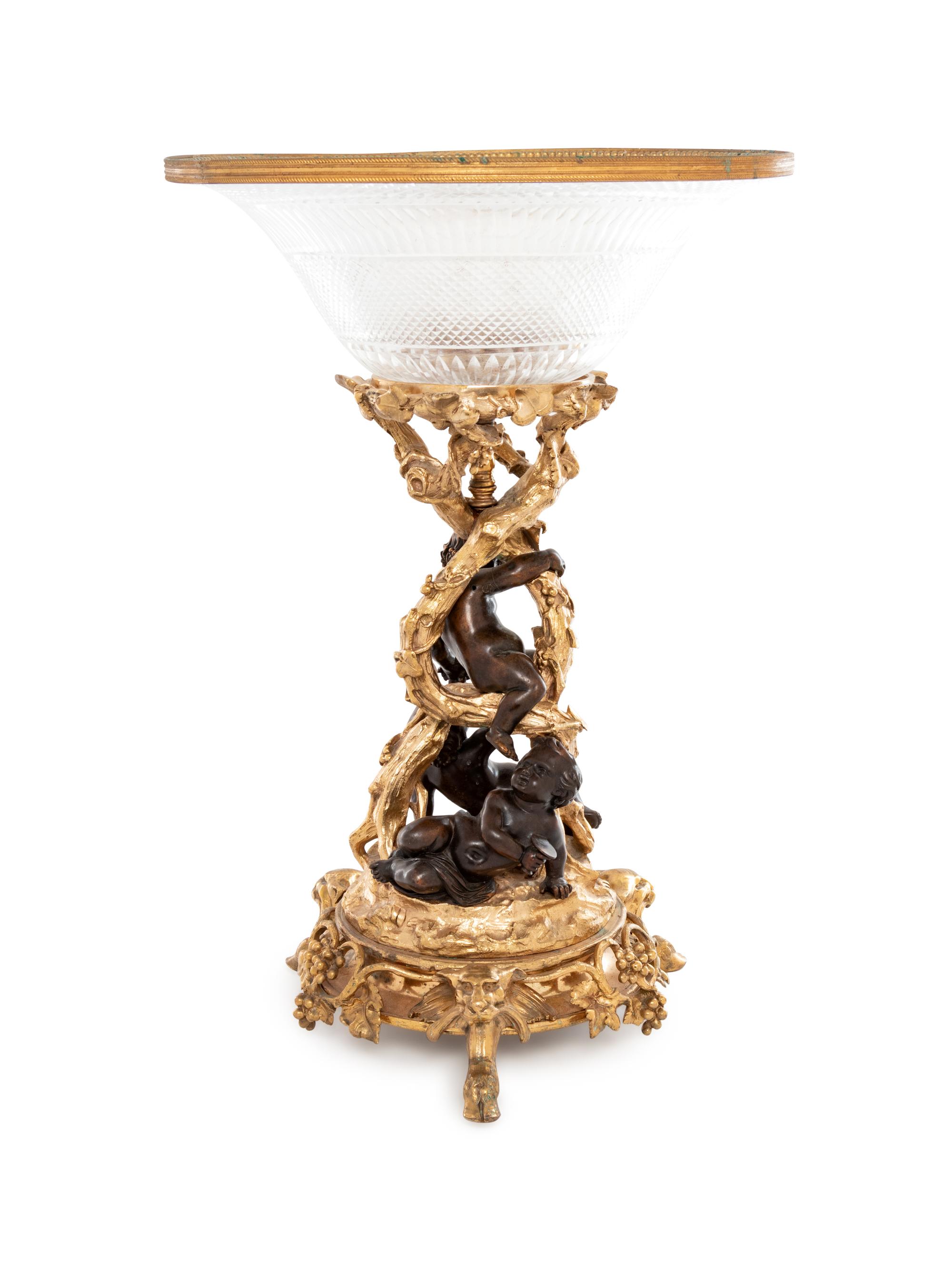 A French Gilt and Patinated Bronze and Cut Glass Center Bowl