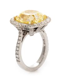 A Platinum, 22 Karat Yellow Gold, Fancy Yellow Diamond and Diamond Ring, A. Aletto, 8.70 dwts.