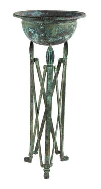 An Etruscan Style Patinated Metal Jardinière Height 41 1/2 inches.