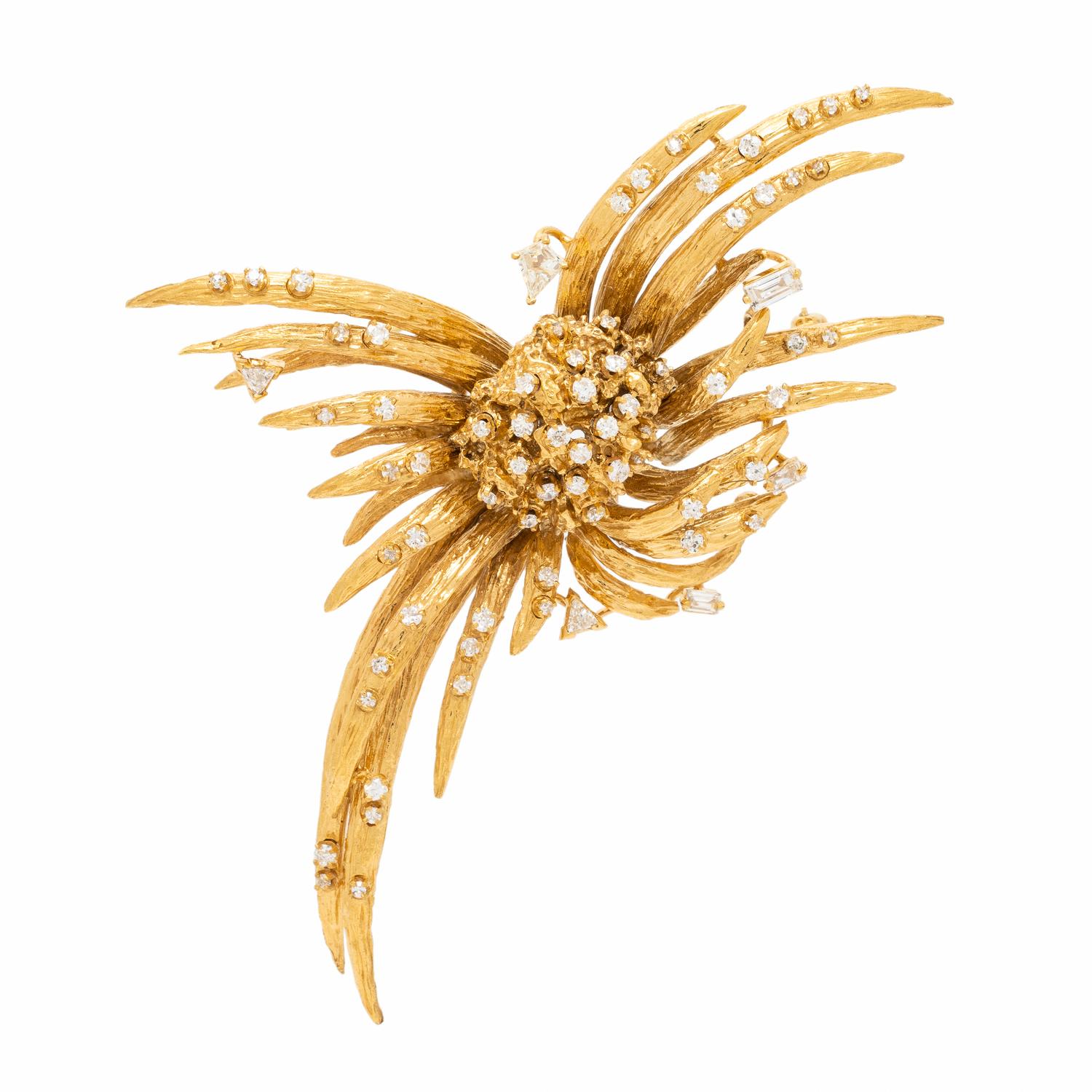 Diamond and Yellow Gold Spray Brooch