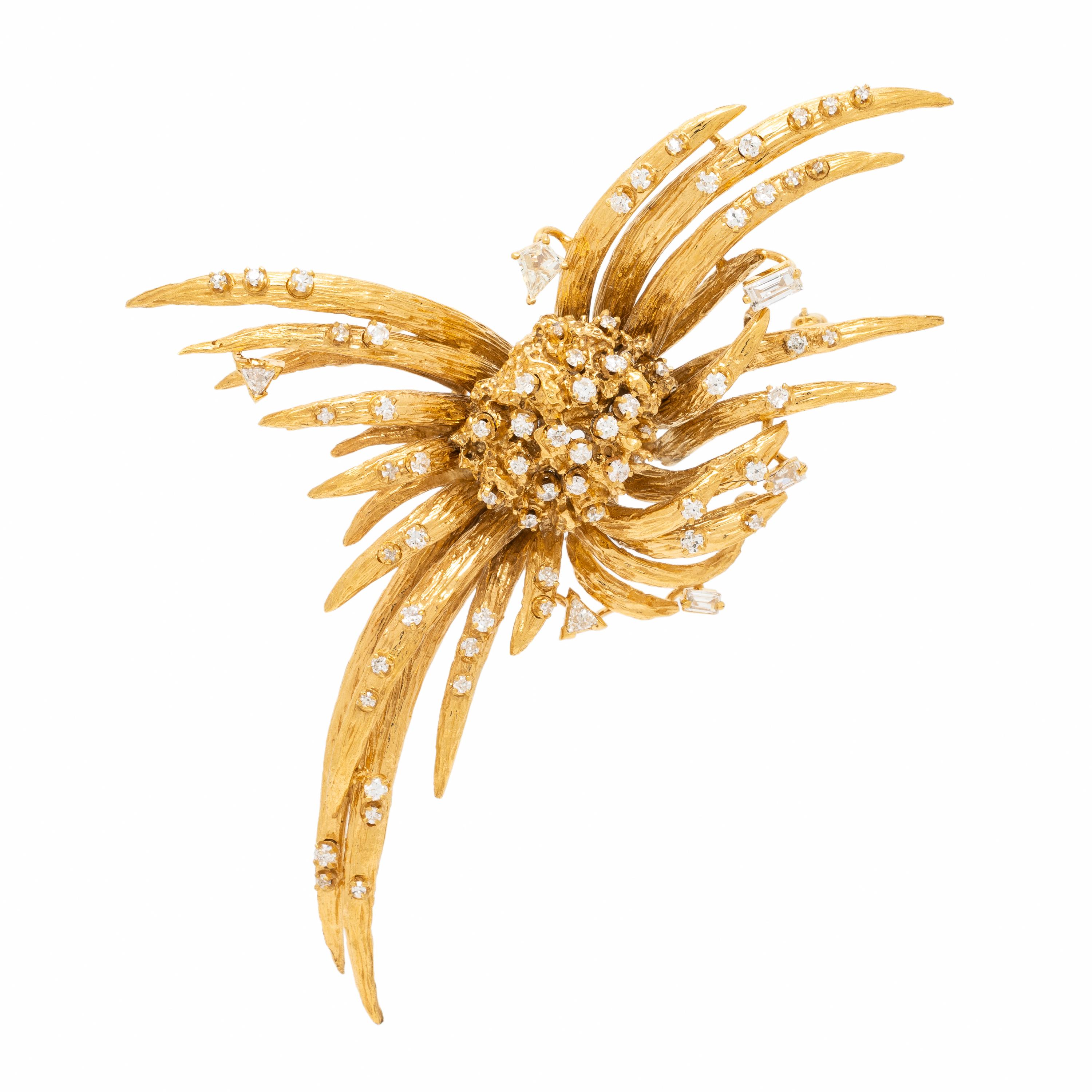 Diamond and Yellow Gold Spray Brooch