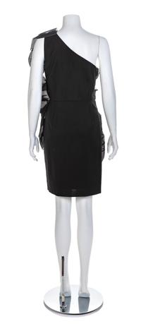 Valentino Noir Technocouture Black Bow One Shoulder Dress, 1990-2000s No size label