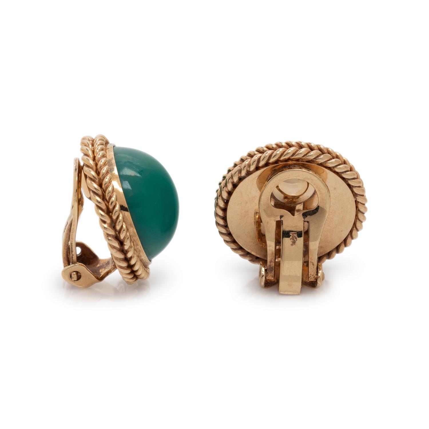 YELLOW GOLD AND TURQUOISE EARCLIPS