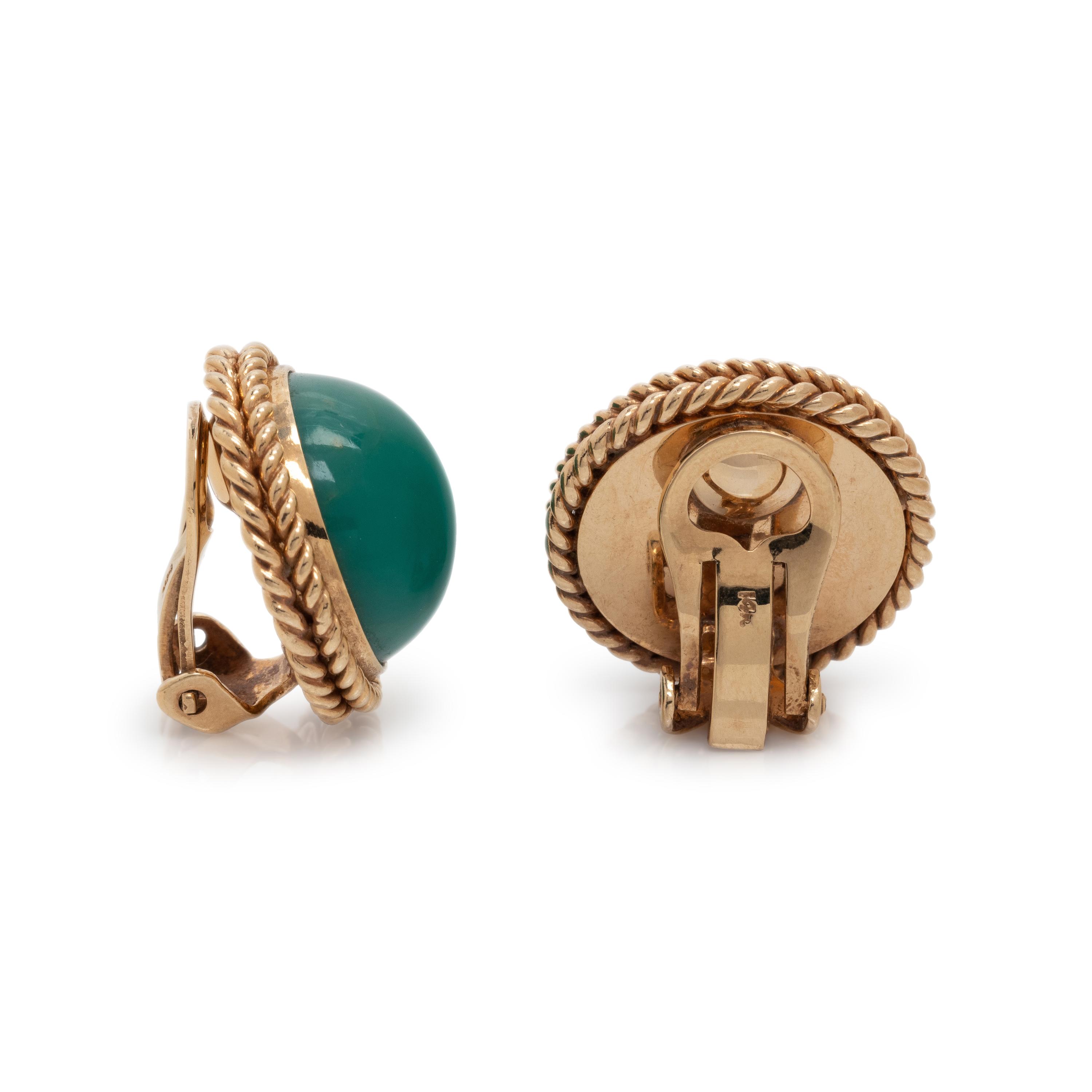 YELLOW GOLD AND TURQUOISE EARCLIPS