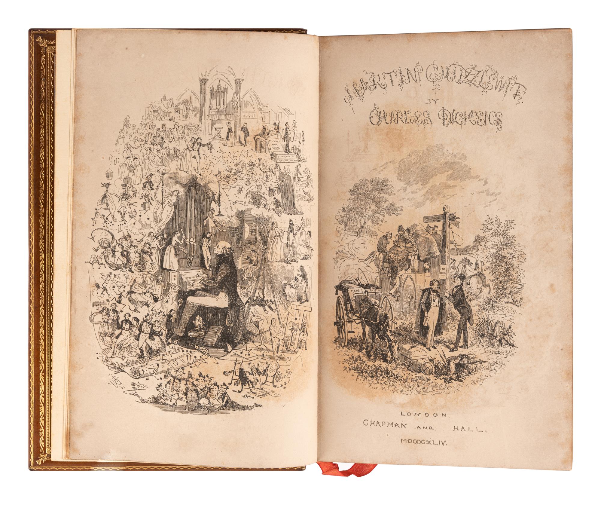 DICKENS, Charles (“Boz”) (1812-1870). The Life and Adventures of Martin Chuzzlewit. Hablot Knight Browne (“Phiz”) (1815-1882), illustrator. London: Chapman and Hall, 1844.