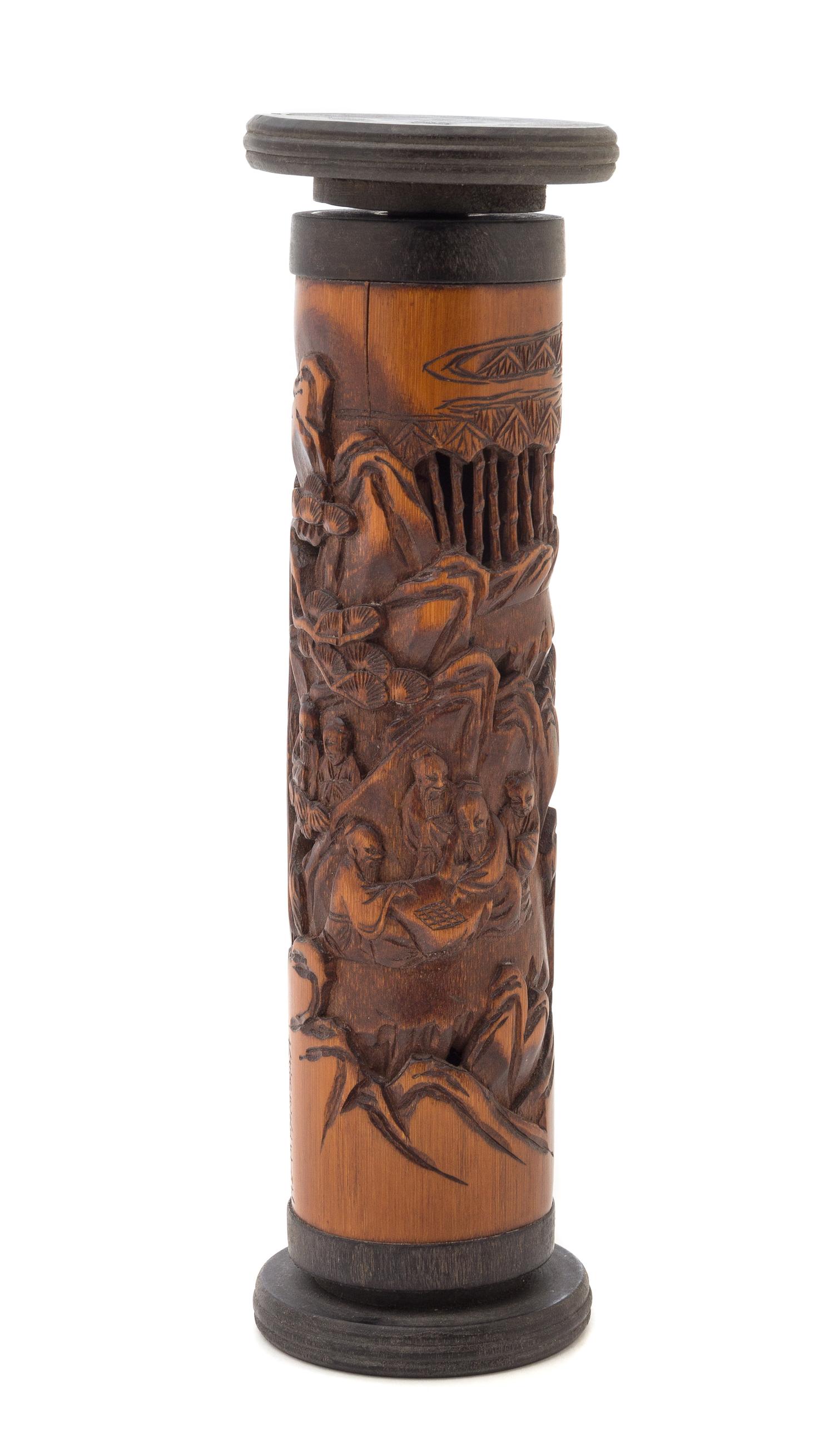A Pierce Carved Bamboo Parfumier Height 9 1/2 inches.